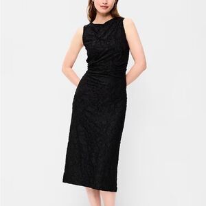 NEW Old Navy Side-Drape Jersey Jaquard Midi Dress Fitted Floral textured detail